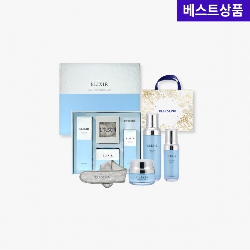 [스킨리커버리] 엘릭시르 아쿠아 하이알 프리미엄 4종세트 (토너+앰플+크림+헤어밴드)